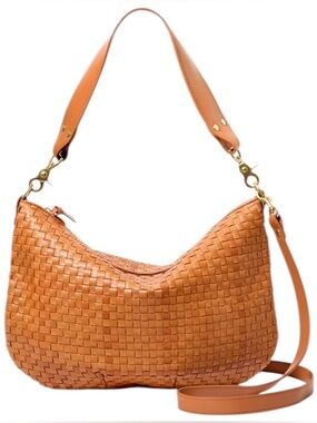 Clare V. Moyen Messenger Woven Leather Zip Top Crescent Shoulder Crossbody Bag